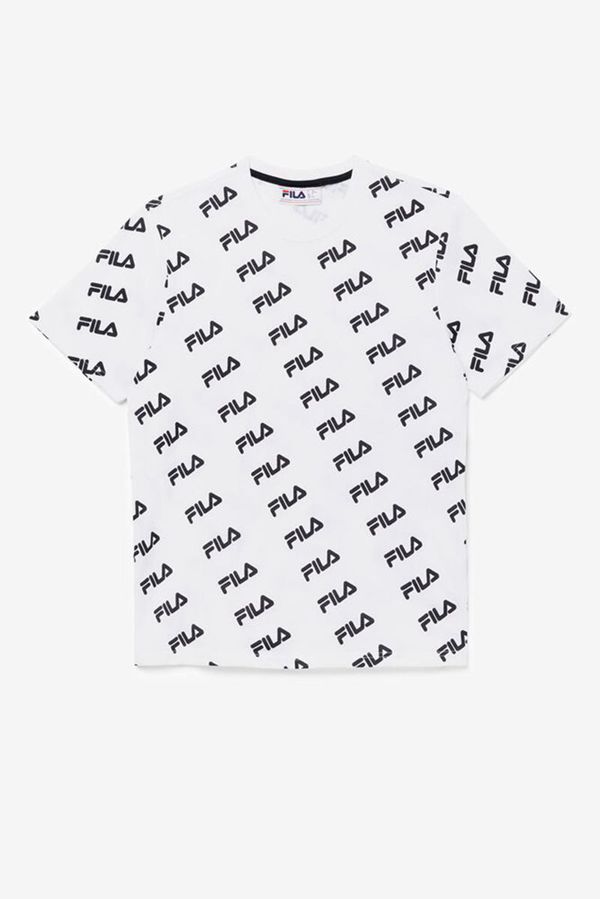 Fila Diagonal Logo Sleeve Men's T-Shirts - White/Black,NZ 598-96257